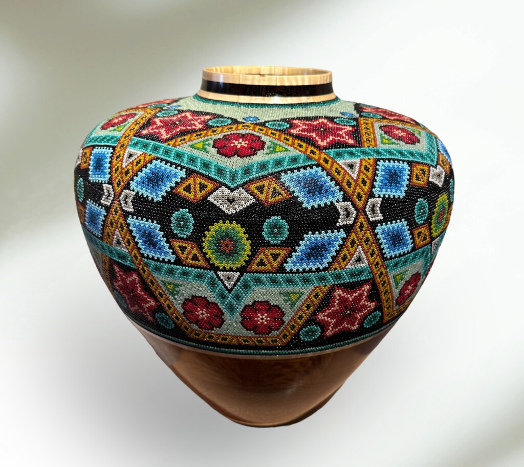 Beaded Vessel with Blue Patterns Legacy Gallery Inc.